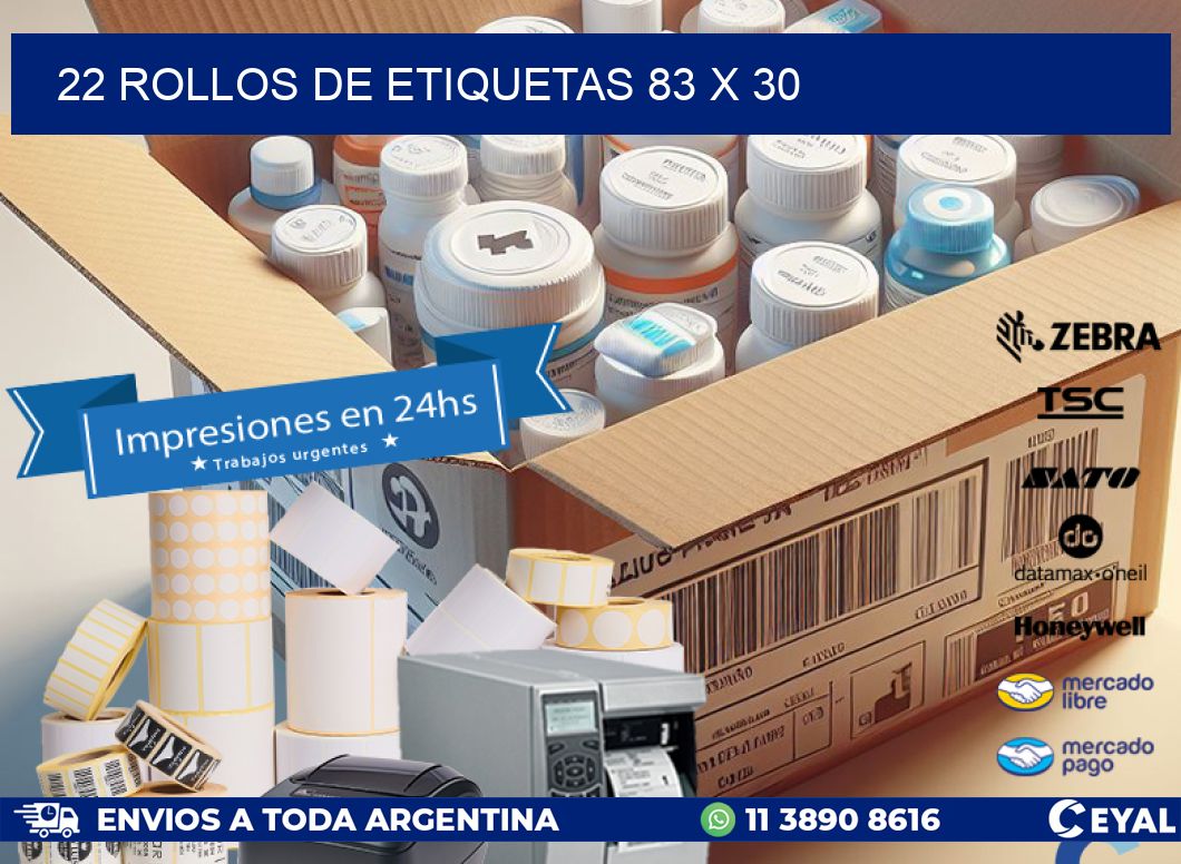 22 ROLLOS DE ETIQUETAS 83 x 30