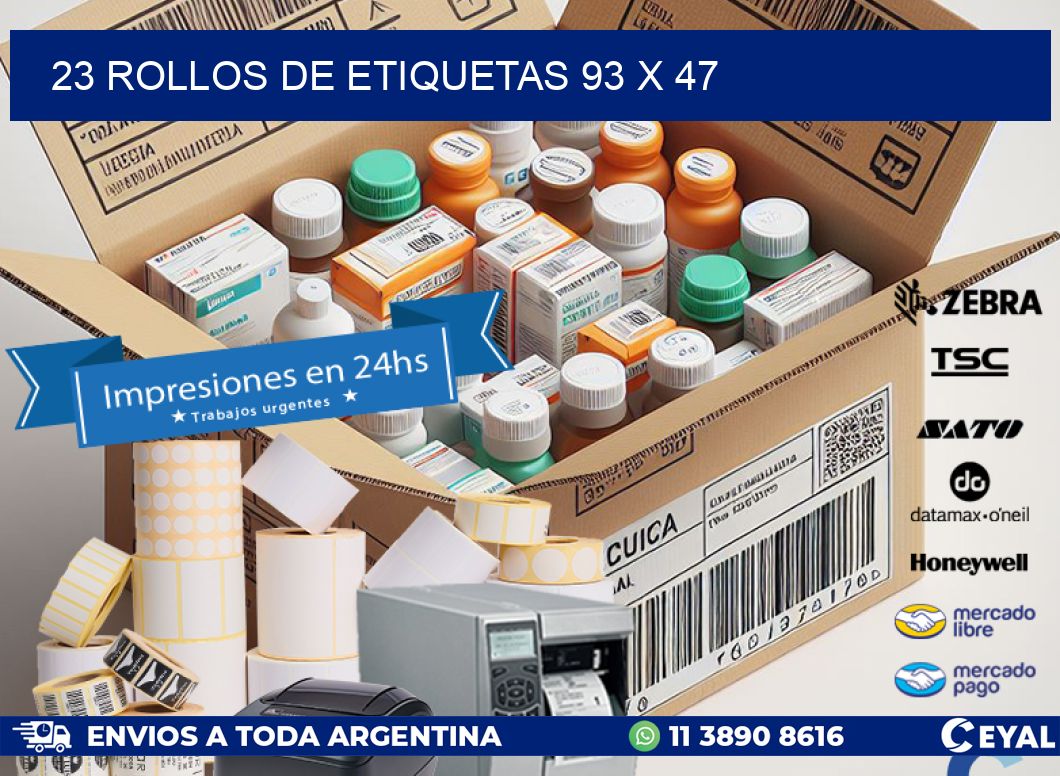 23 ROLLOS DE ETIQUETAS 93 x 47