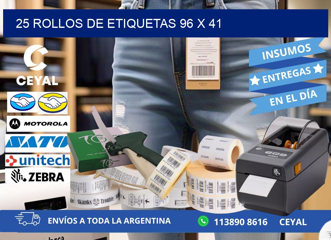 25 ROLLOS DE ETIQUETAS 96 x 41