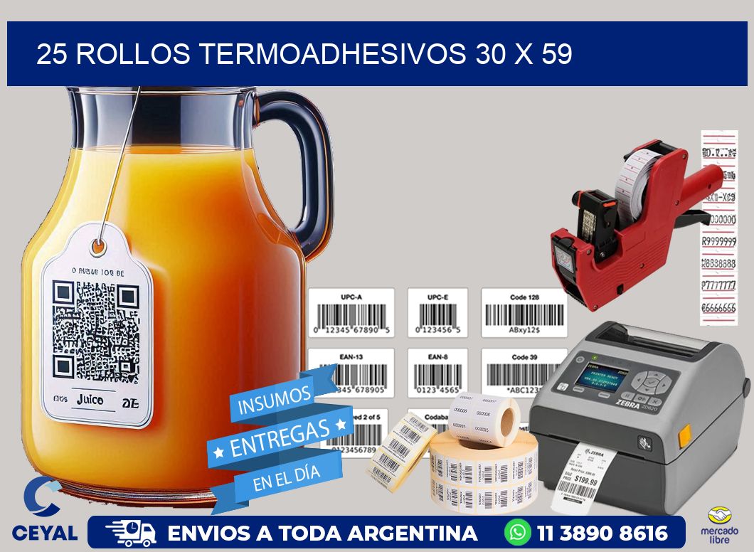 25 ROLLOS TERMOADHESIVOS 30 x 59