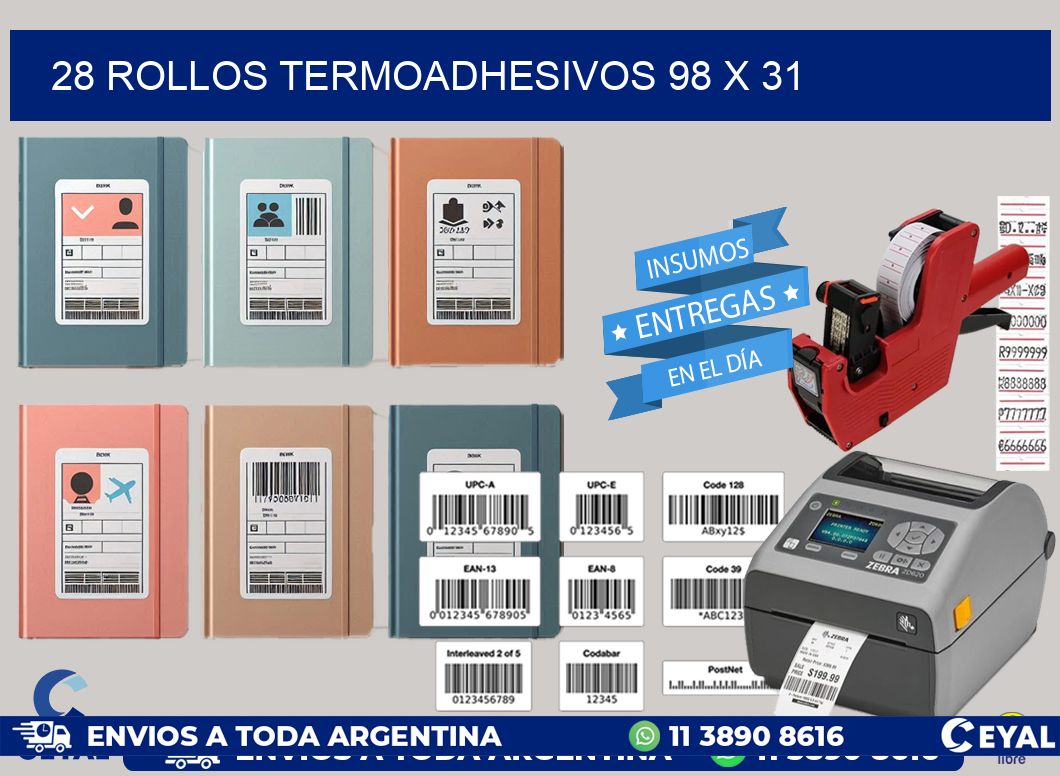 28 ROLLOS TERMOADHESIVOS 98 x 31