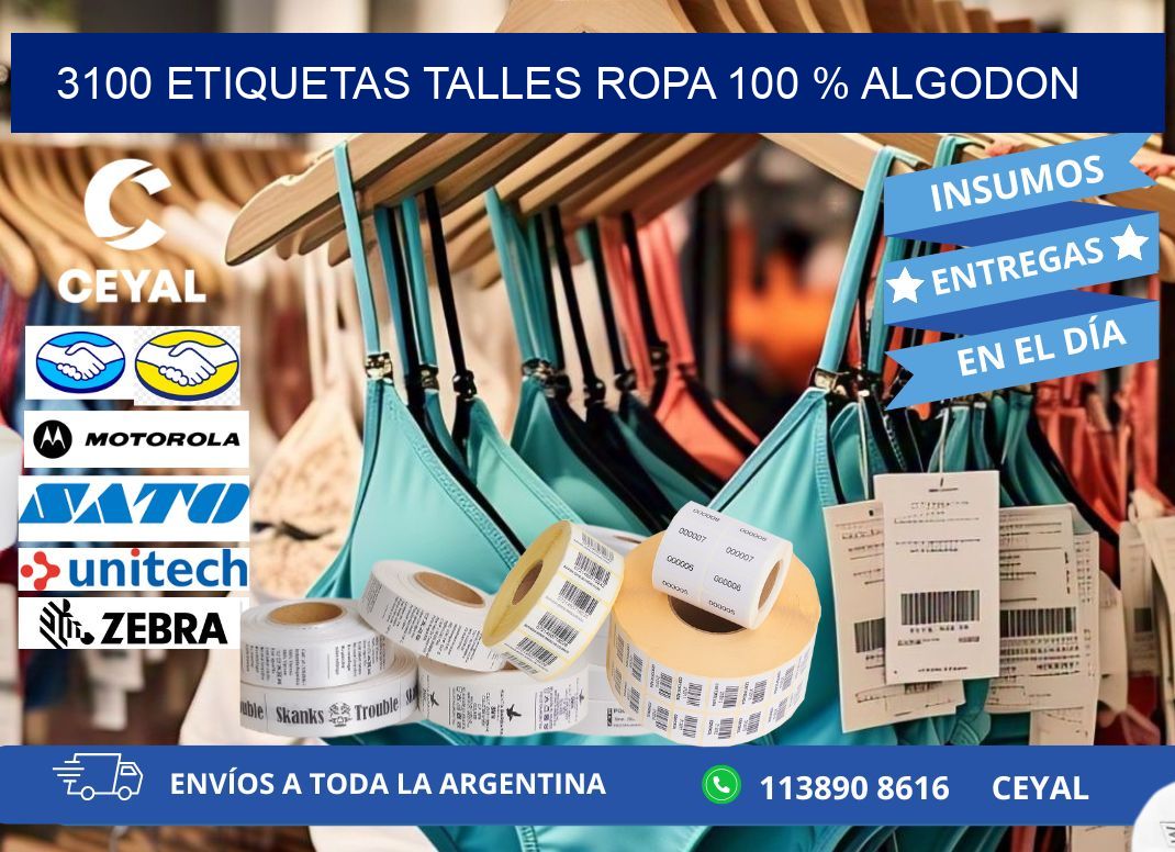 3100 ETIQUETAS TALLES ROPA 100 % ALGODON