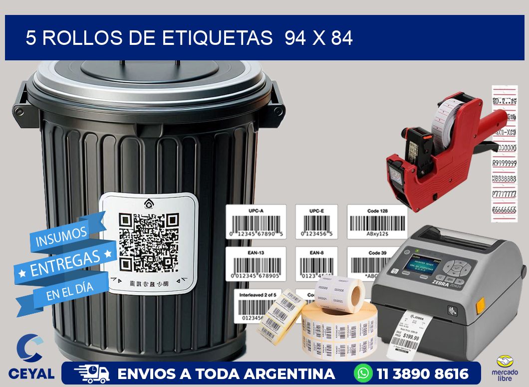5 ROLLOS DE ETIQUETAS  94 x 84