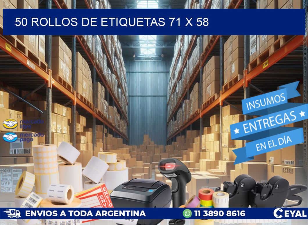 50 ROLLOS DE ETIQUETAS 71 x 58