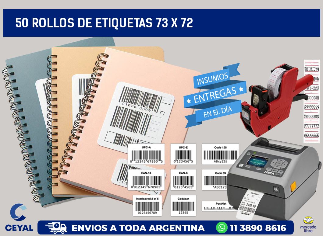 50 ROLLOS DE ETIQUETAS 73 x 72