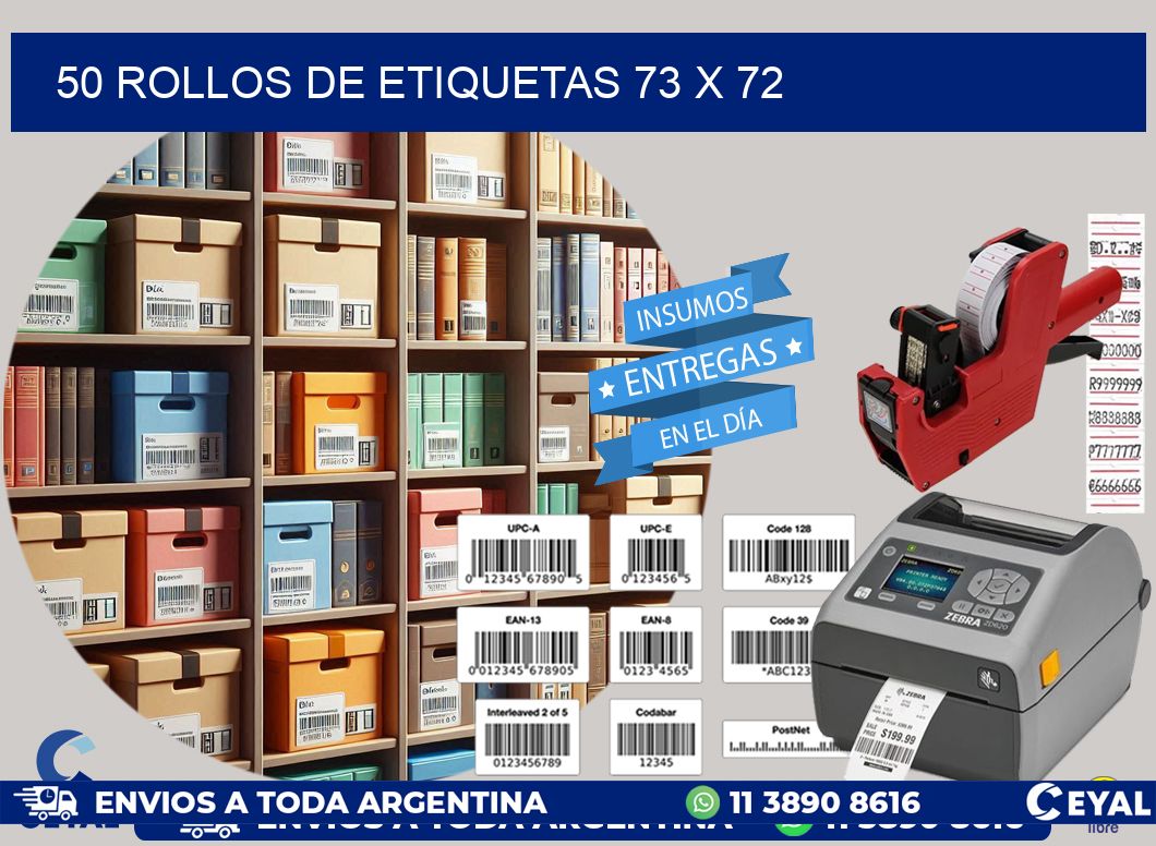 50 ROLLOS DE ETIQUETAS 73 x 72