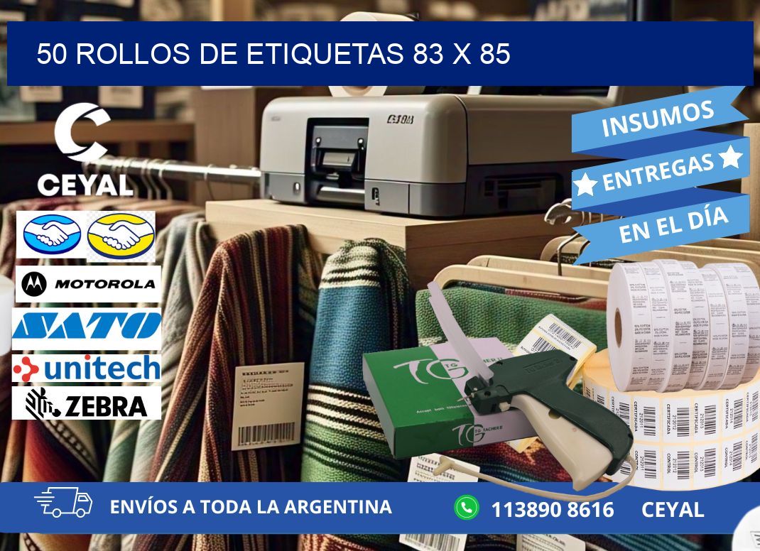 50 ROLLOS DE ETIQUETAS 83 x 85