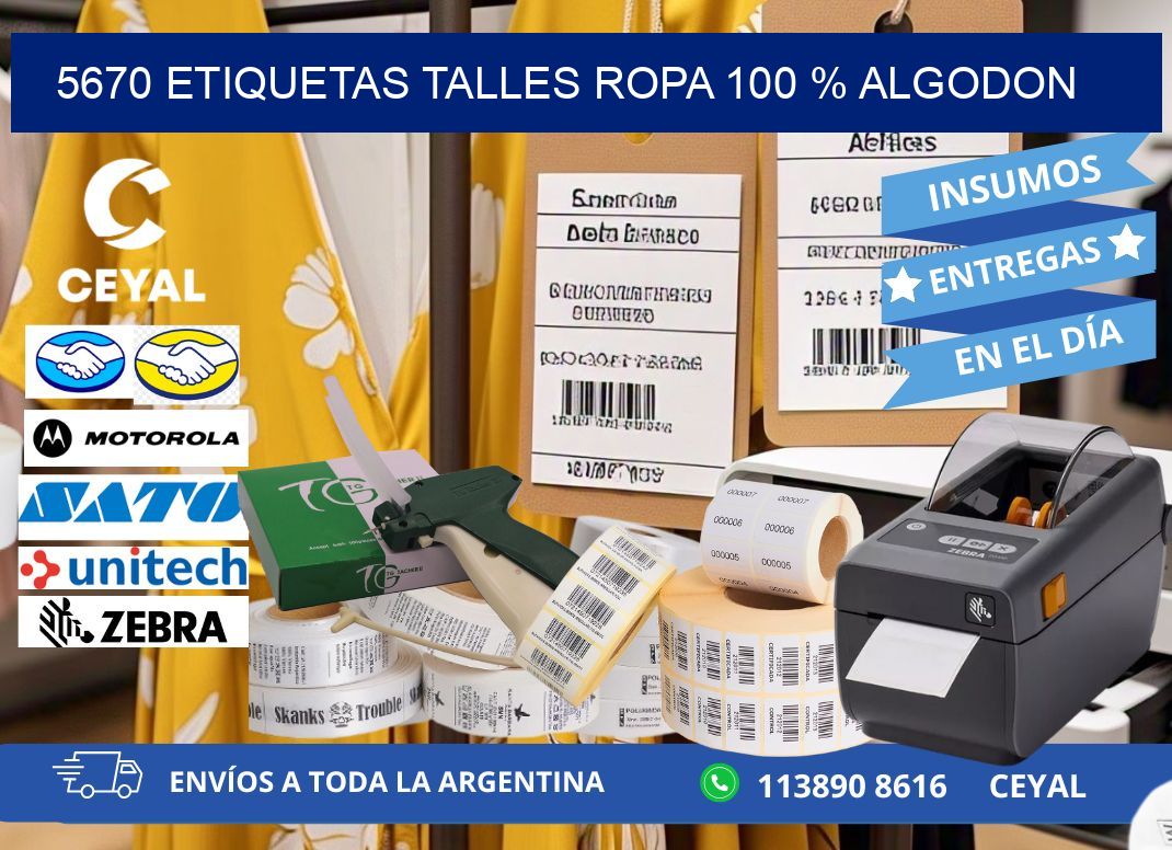 5670 ETIQUETAS TALLES ROPA 100 % ALGODON