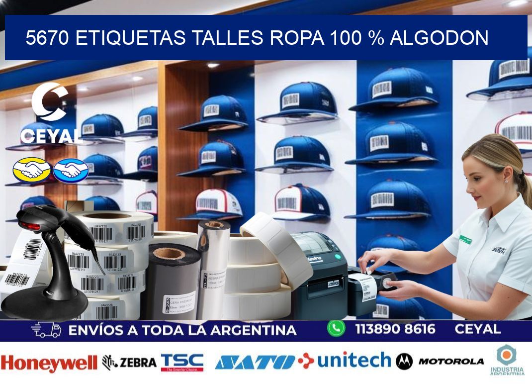 5670 ETIQUETAS TALLES ROPA 100 % ALGODON