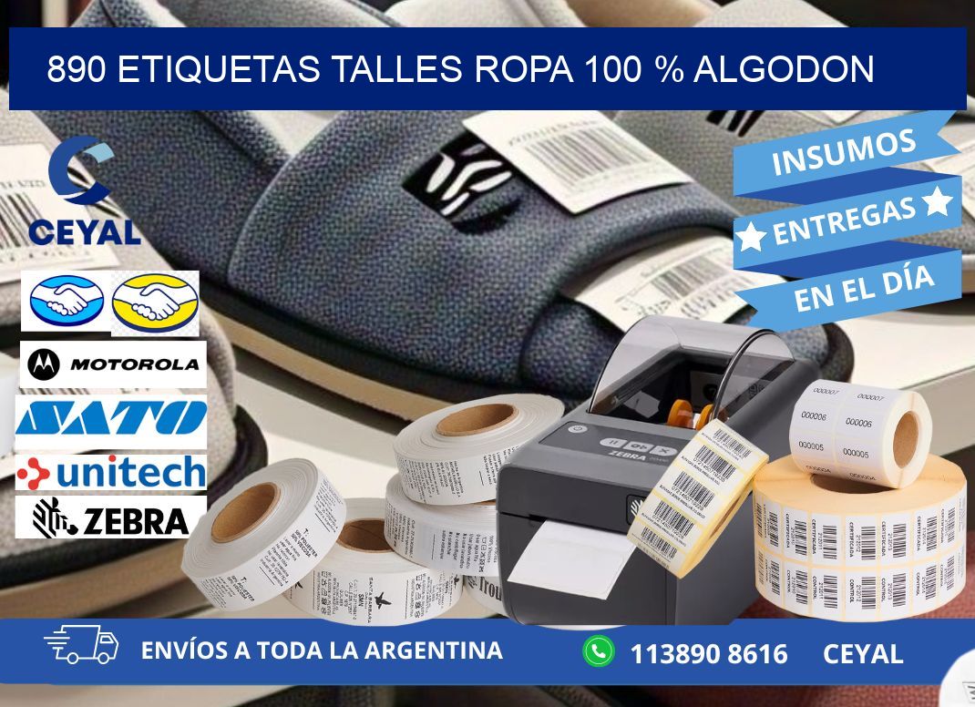 890 ETIQUETAS TALLES ROPA 100 % ALGODON