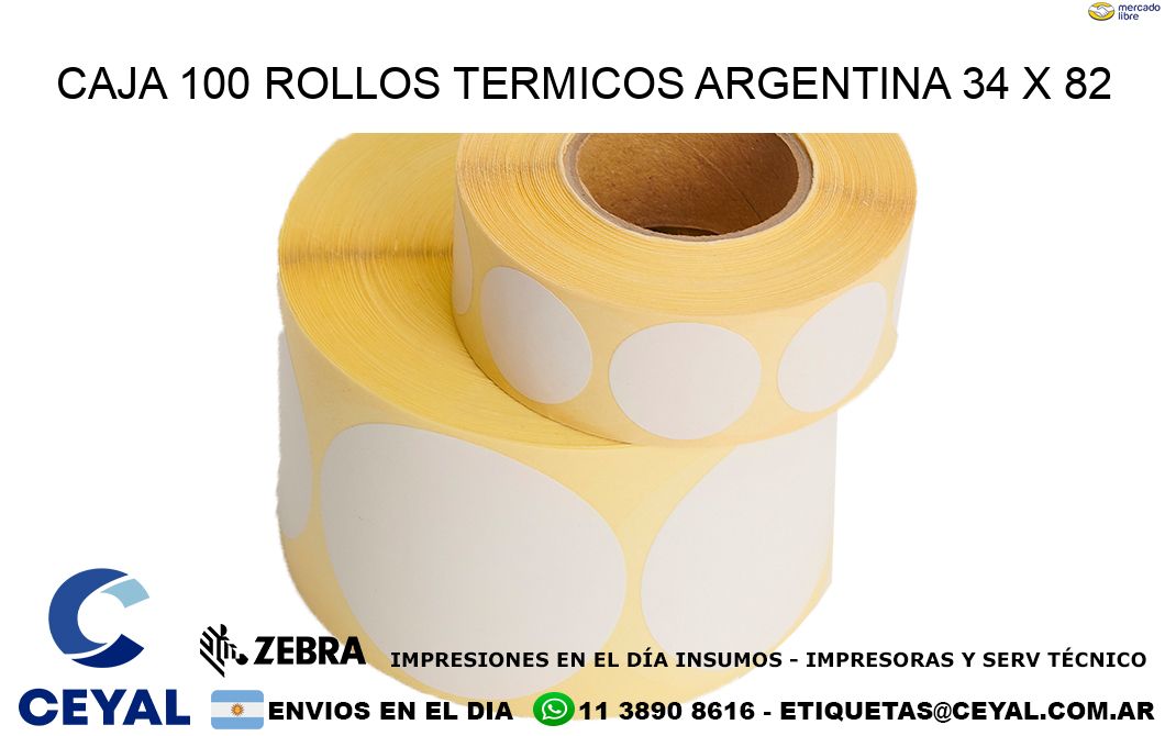 CAJA 100 ROLLOS TERMICOS ARGENTINA 34 x 82