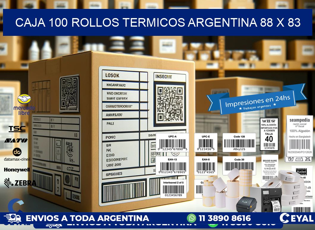 CAJA 100 ROLLOS TERMICOS ARGENTINA 88 x 83