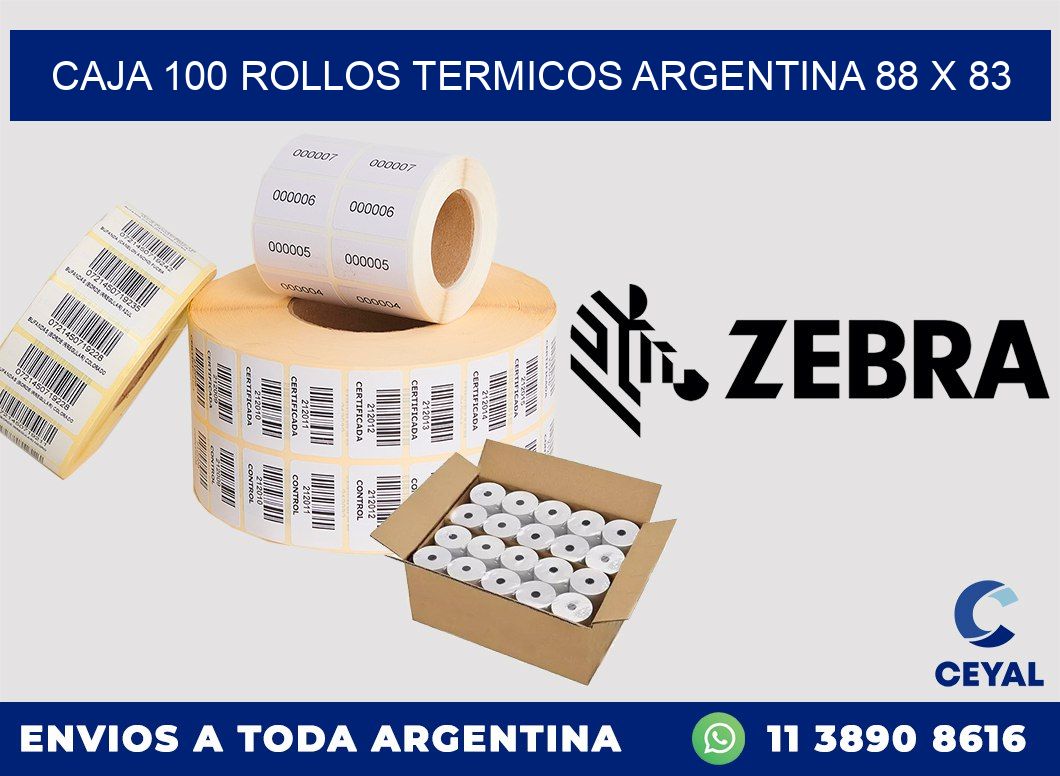 CAJA 100 ROLLOS TERMICOS ARGENTINA 88 x 83