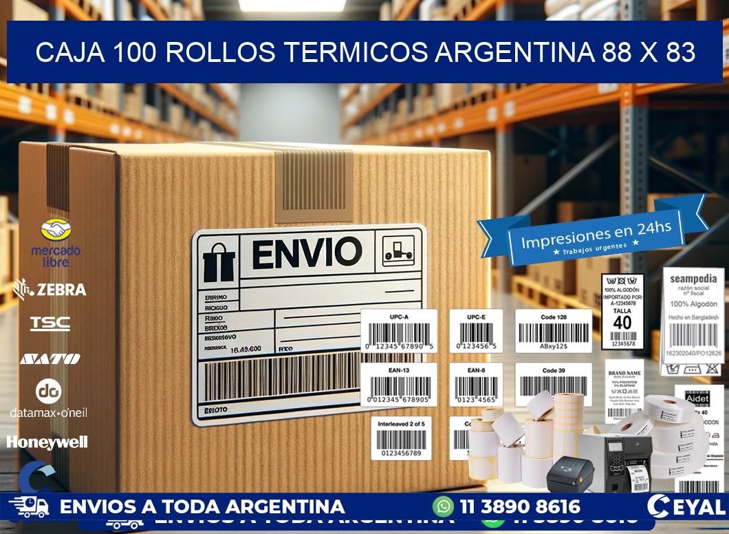 CAJA 100 ROLLOS TERMICOS ARGENTINA 88 x 83