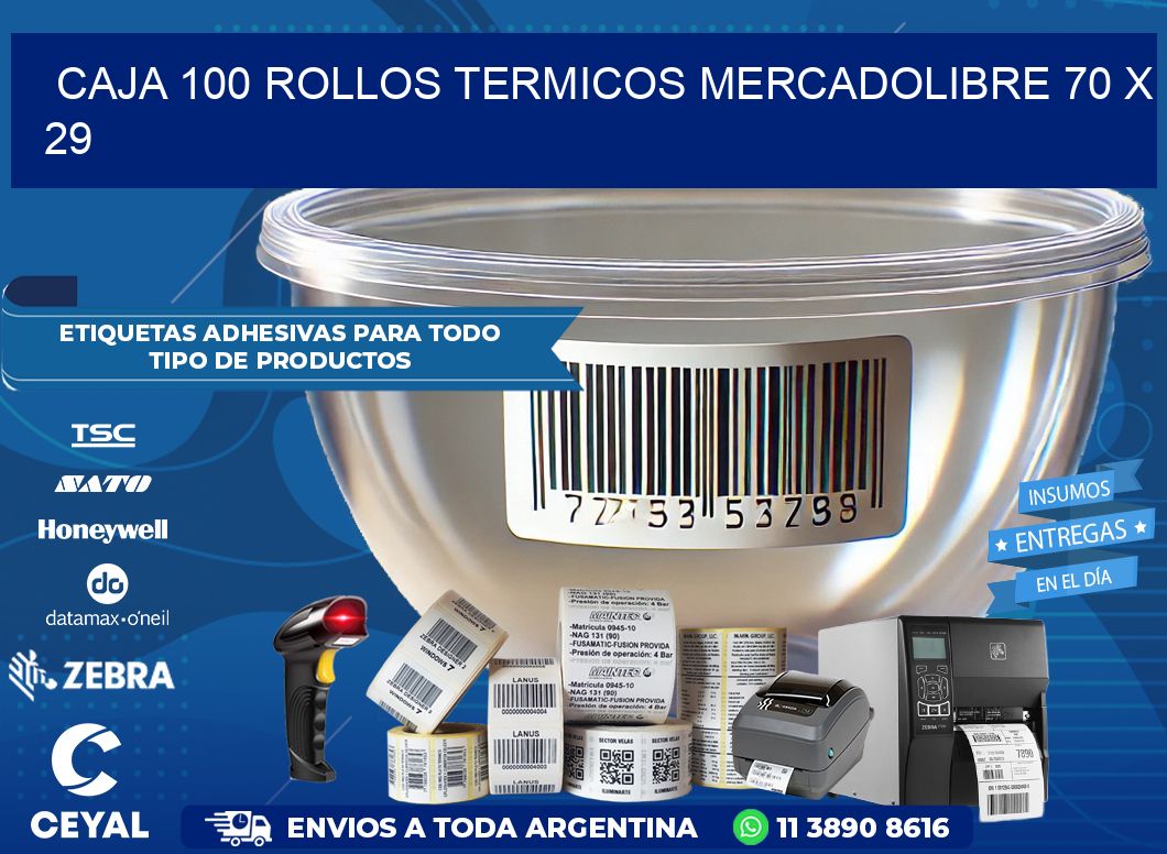 CAJA 100 ROLLOS TERMICOS MERCADOLIBRE 70 x 29