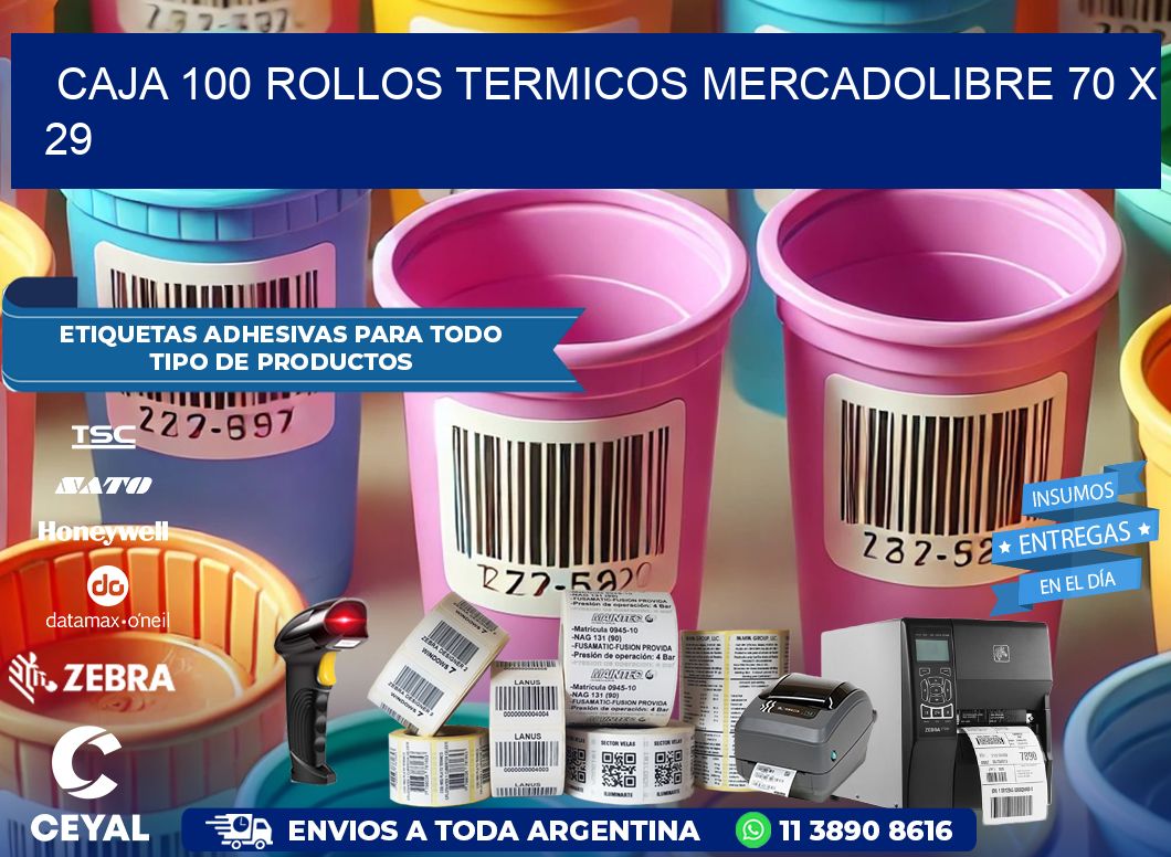 CAJA 100 ROLLOS TERMICOS MERCADOLIBRE 70 x 29