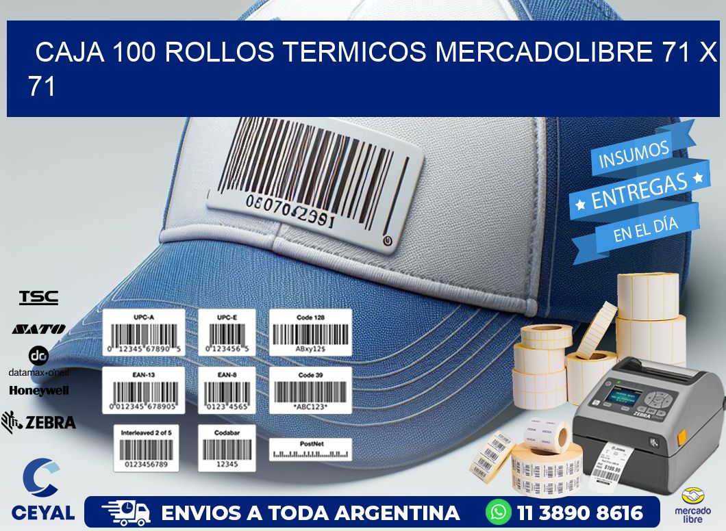 CAJA 100 ROLLOS TERMICOS MERCADOLIBRE 71 x 71