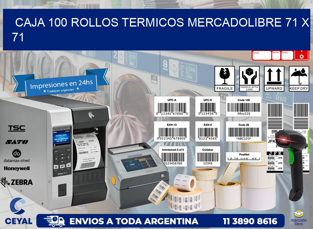 CAJA 100 ROLLOS TERMICOS MERCADOLIBRE 71 x 71