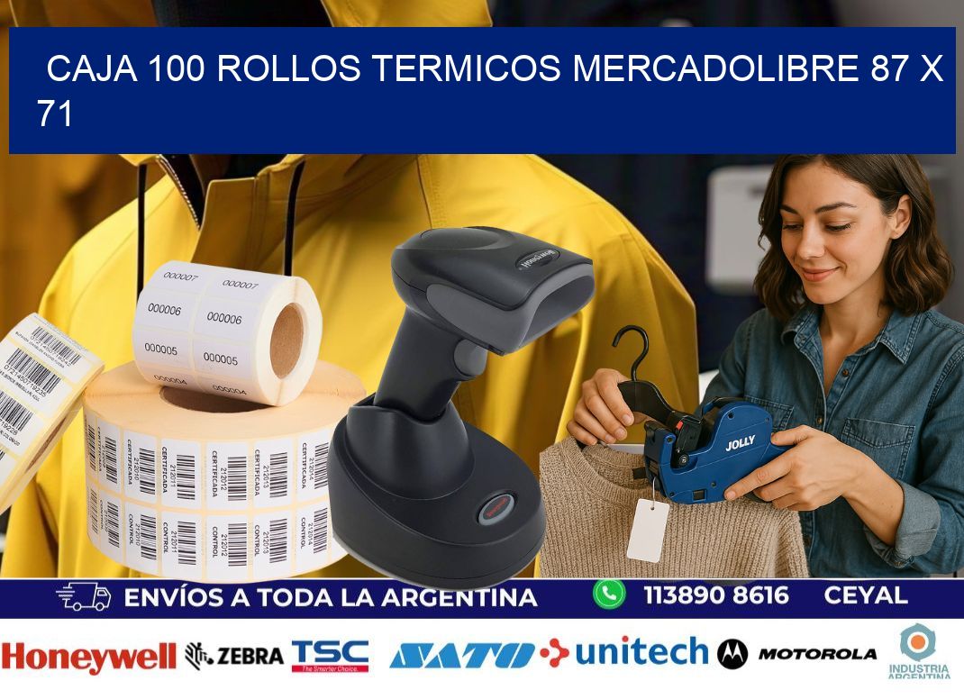 CAJA 100 ROLLOS TERMICOS MERCADOLIBRE 87 x 71