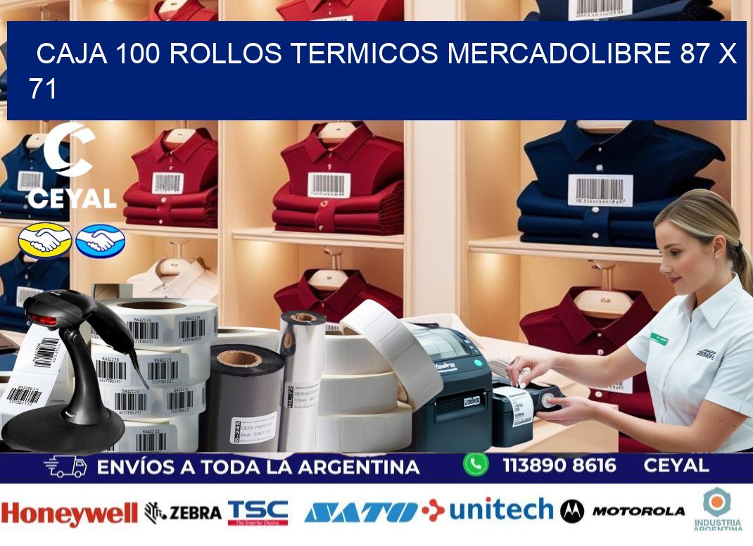 CAJA 100 ROLLOS TERMICOS MERCADOLIBRE 87 x 71