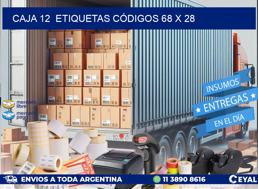 CAJA 12  ETIQUETAS CÓDIGOS 68 x 28