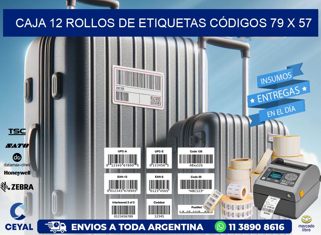CAJA 12 ROLLOS DE ETIQUETAS CÓDIGOS 79 x 57