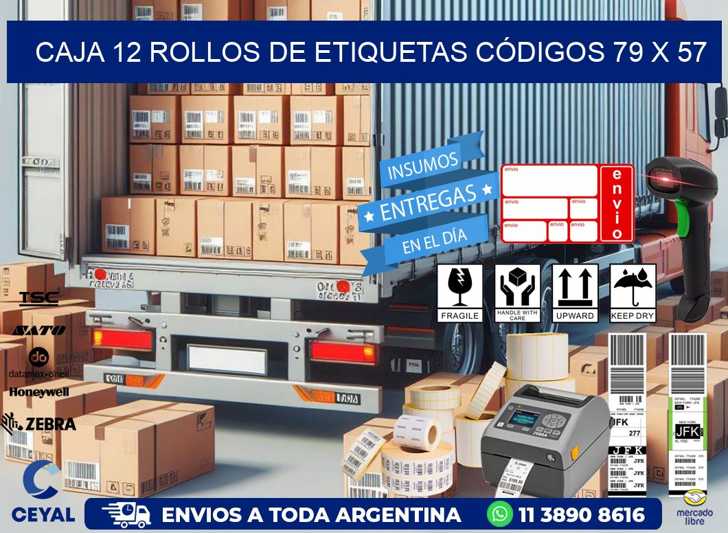 CAJA 12 ROLLOS DE ETIQUETAS CÓDIGOS 79 x 57