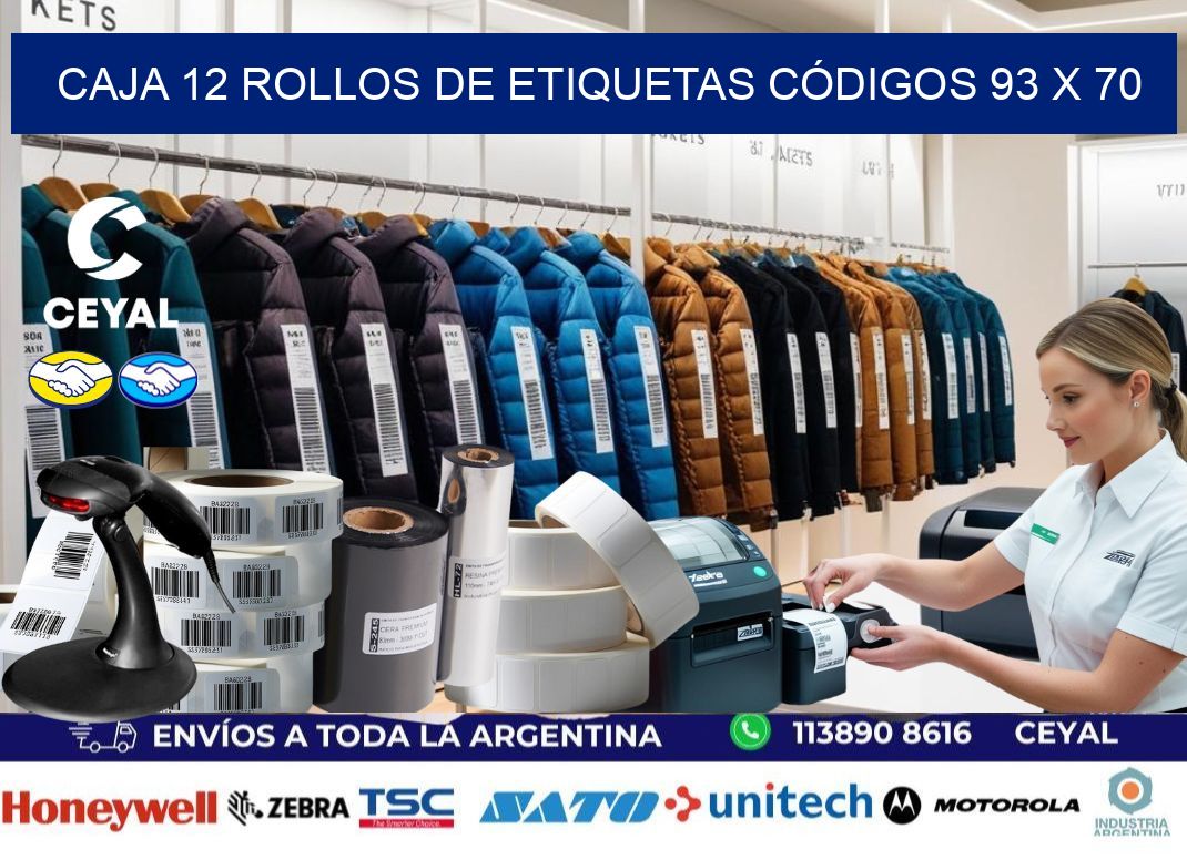 CAJA 12 ROLLOS DE ETIQUETAS CÓDIGOS 93 x 70