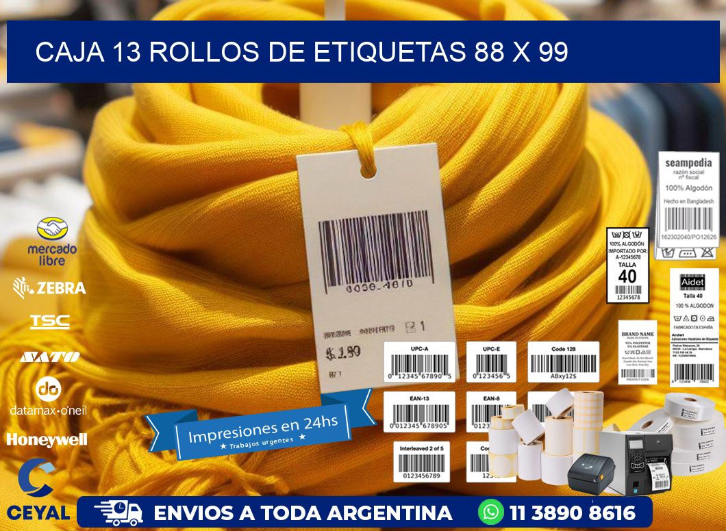 CAJA 13 ROLLOS DE ETIQUETAS 88 x 99