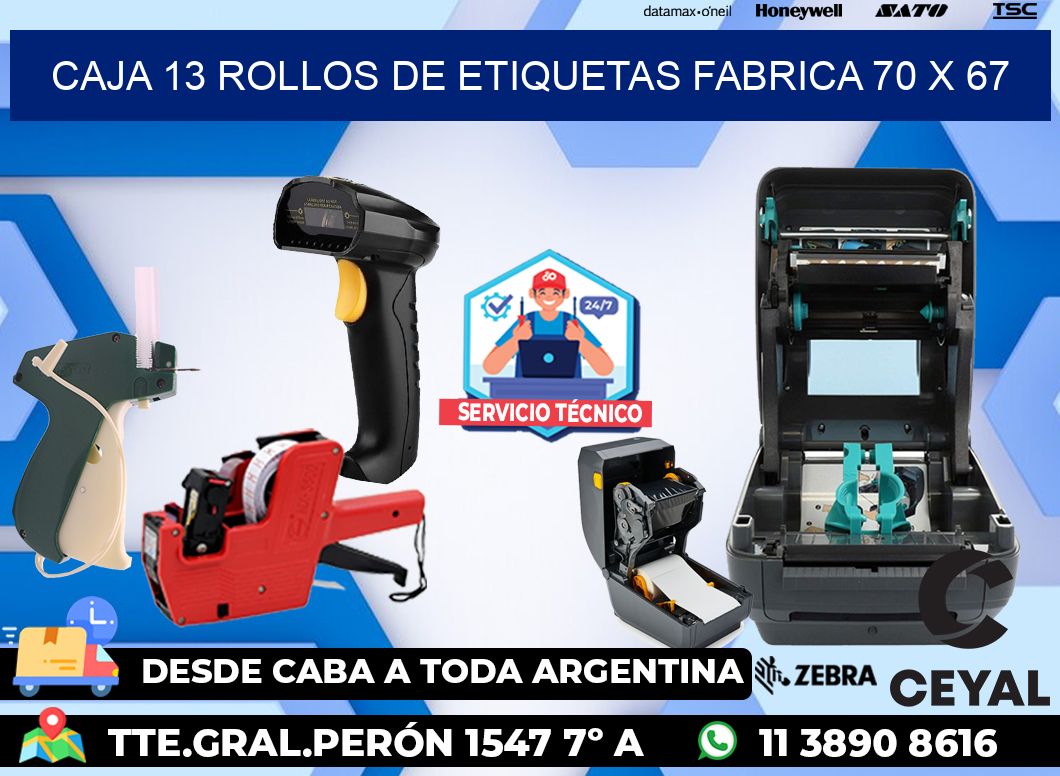 CAJA 13 ROLLOS DE ETIQUETAS FABRICA 70 x 67