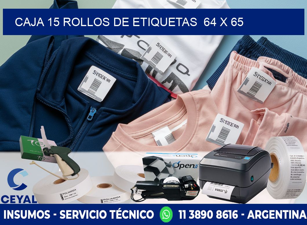 CAJA 15 ROLLOS DE ETIQUETAS  64 x 65