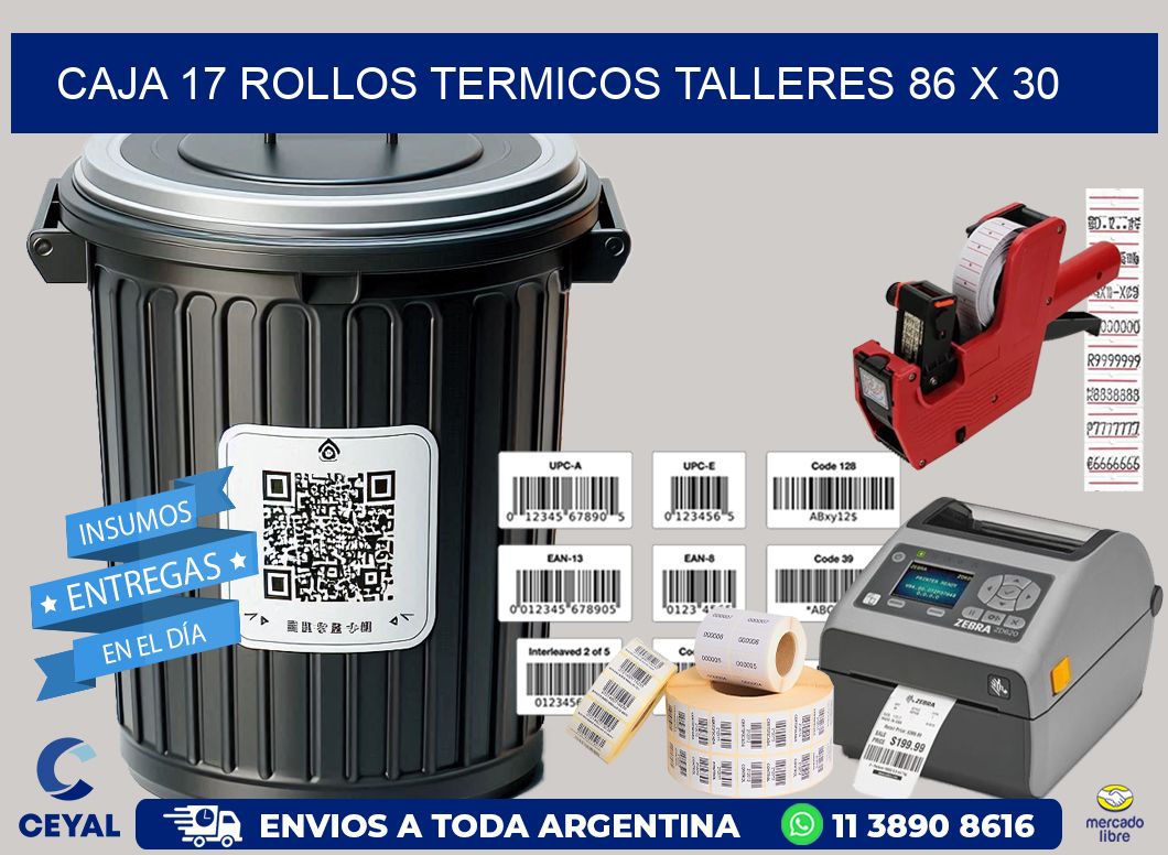 CAJA 17 ROLLOS TERMICOS TALLERES 86 x 30
