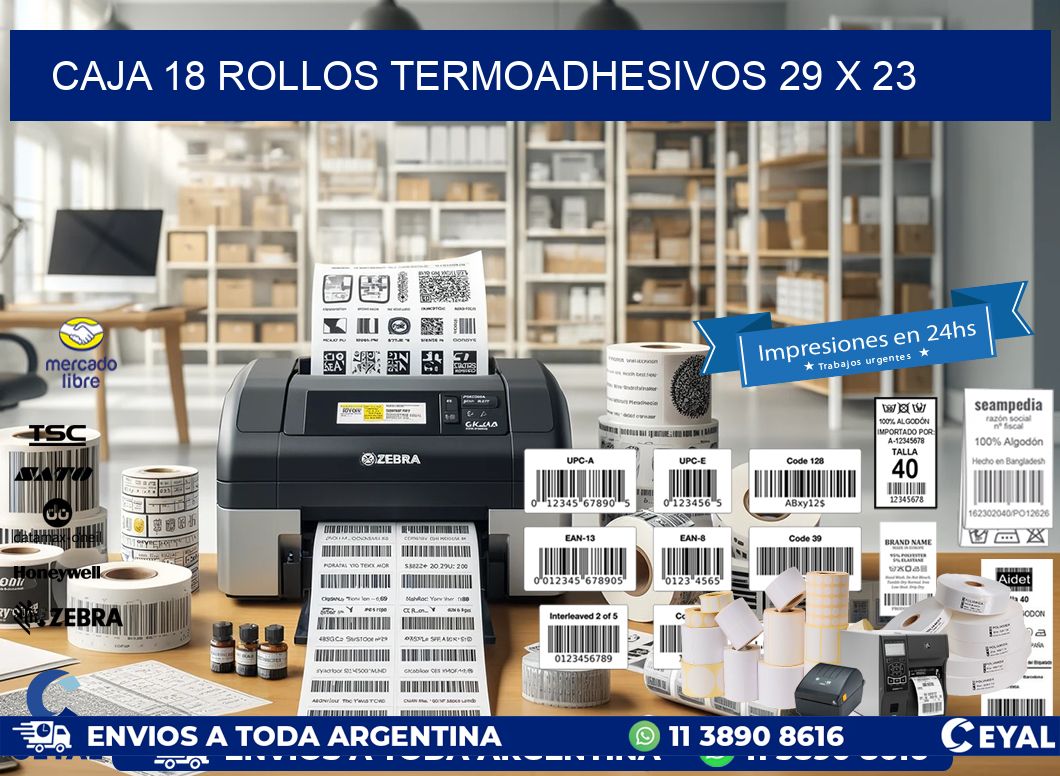 CAJA 18 ROLLOS TERMOADHESIVOS 29 x 23