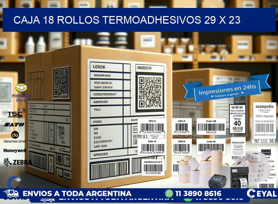 CAJA 18 ROLLOS TERMOADHESIVOS 29 x 23