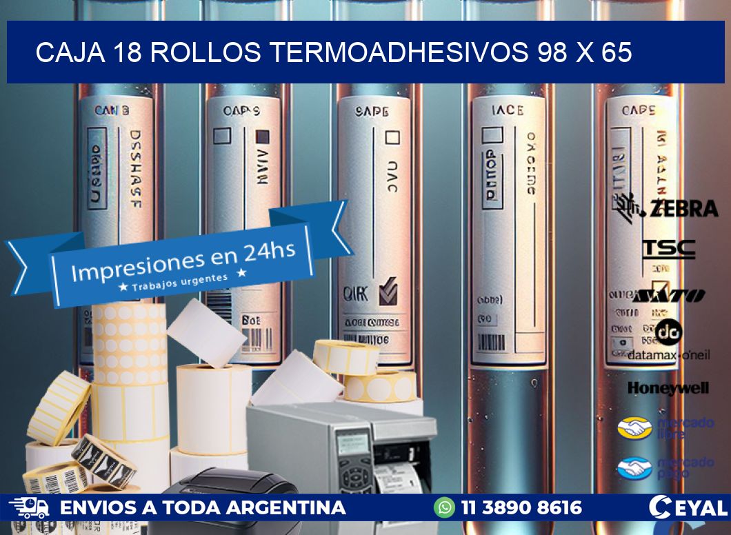 CAJA 18 ROLLOS TERMOADHESIVOS 98 x 65