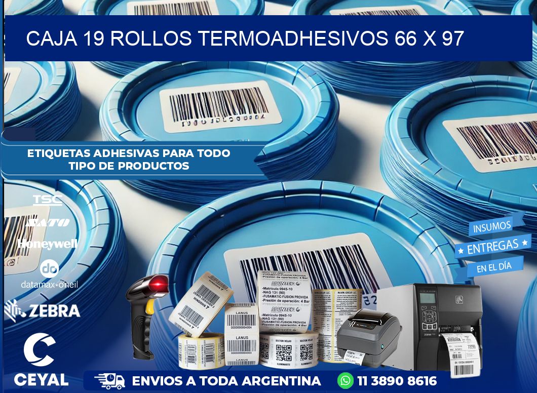 CAJA 19 ROLLOS TERMOADHESIVOS 66 x 97