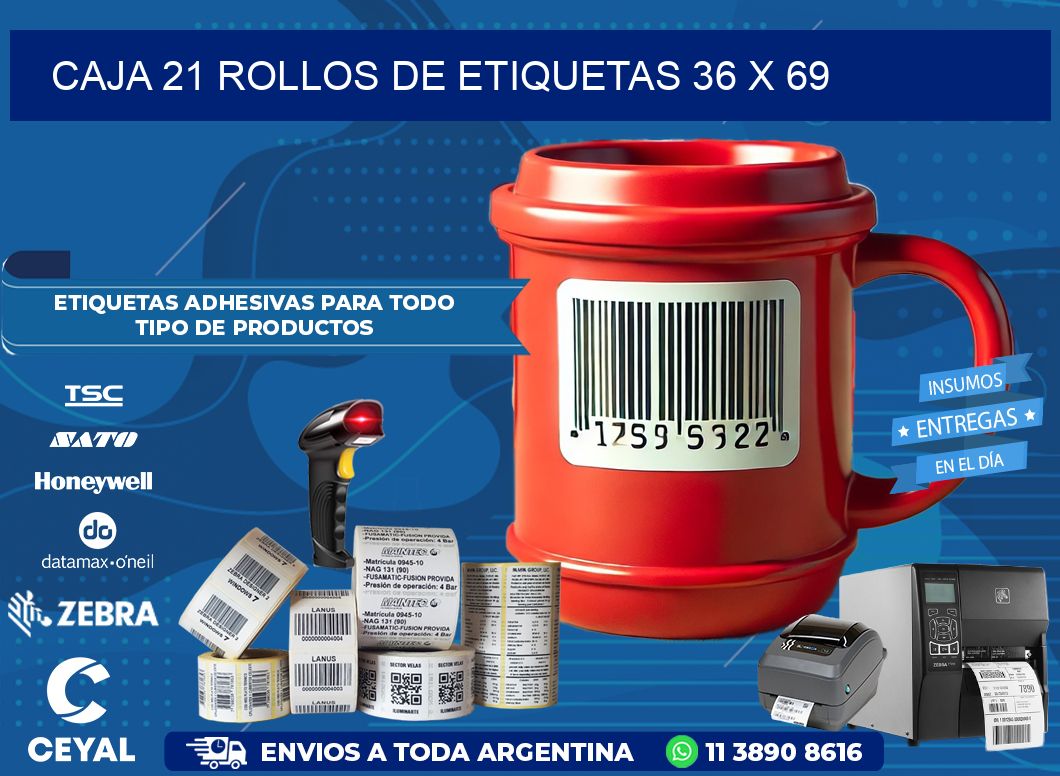 CAJA 21 ROLLOS DE ETIQUETAS 36 x 69