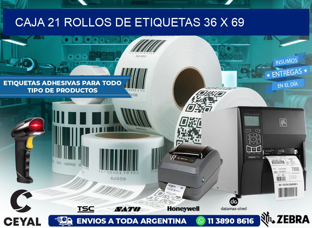 CAJA 21 ROLLOS DE ETIQUETAS 36 x 69