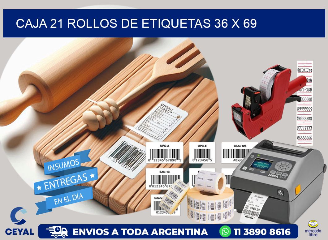 CAJA 21 ROLLOS DE ETIQUETAS 36 x 69