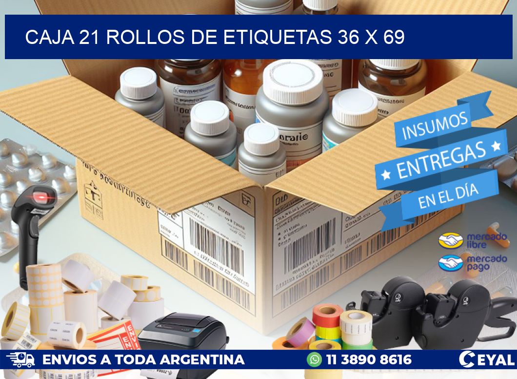 CAJA 21 ROLLOS DE ETIQUETAS 36 x 69