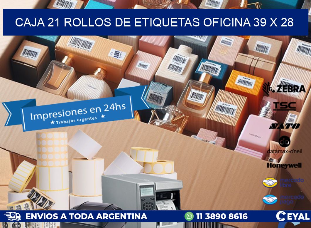 CAJA 21 ROLLOS DE ETIQUETAS OFICINA 39 x 28