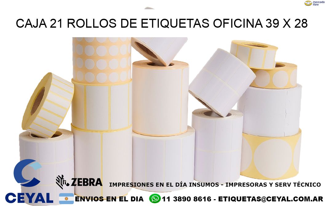 CAJA 21 ROLLOS DE ETIQUETAS OFICINA 39 x 28