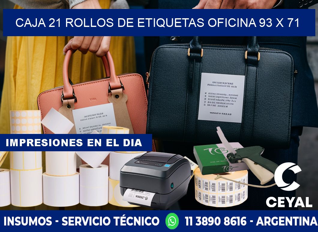 CAJA 21 ROLLOS DE ETIQUETAS OFICINA 93 x 71
