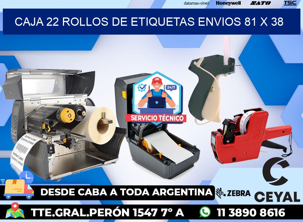 CAJA 22 ROLLOS DE ETIQUETAS ENVIOS 81 x 38