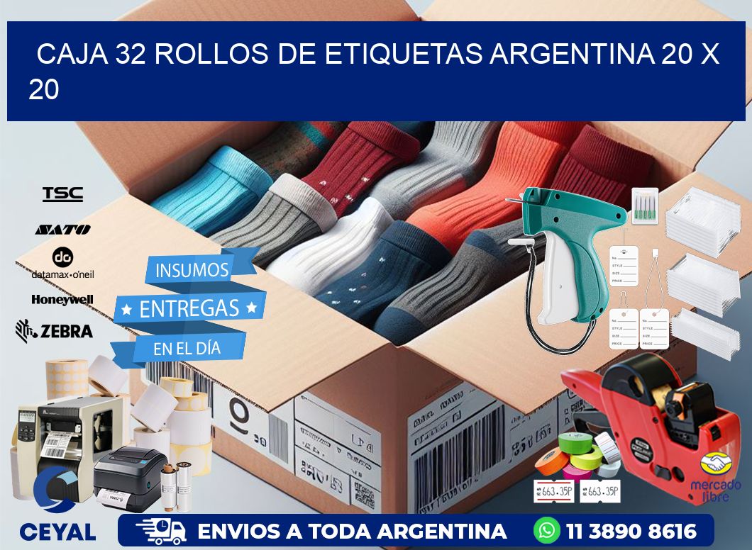 CAJA 32 ROLLOS DE ETIQUETAS ARGENTINA 20 x 20