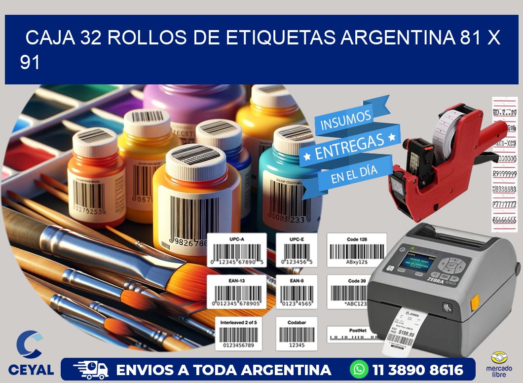 CAJA 32 ROLLOS DE ETIQUETAS ARGENTINA 81 x 91