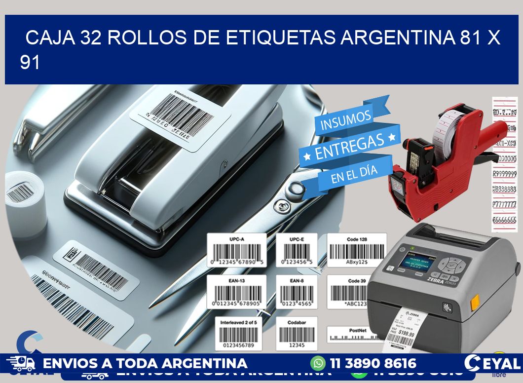 CAJA 32 ROLLOS DE ETIQUETAS ARGENTINA 81 x 91