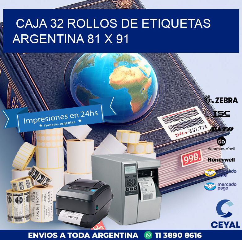 CAJA 32 ROLLOS DE ETIQUETAS ARGENTINA 81 x 91