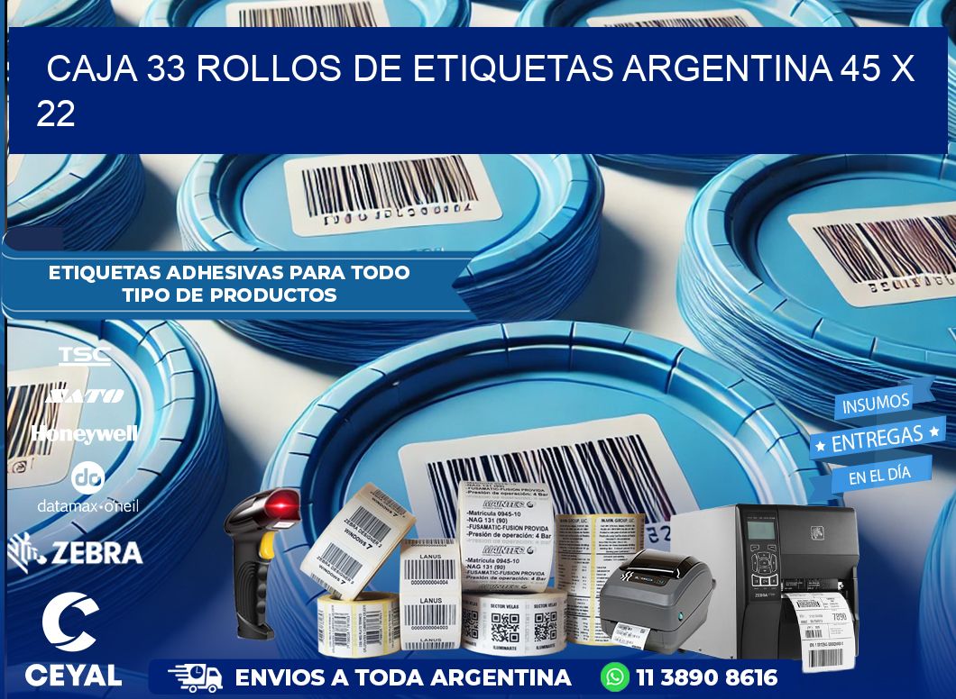 CAJA 33 ROLLOS DE ETIQUETAS ARGENTINA 45 x 22
