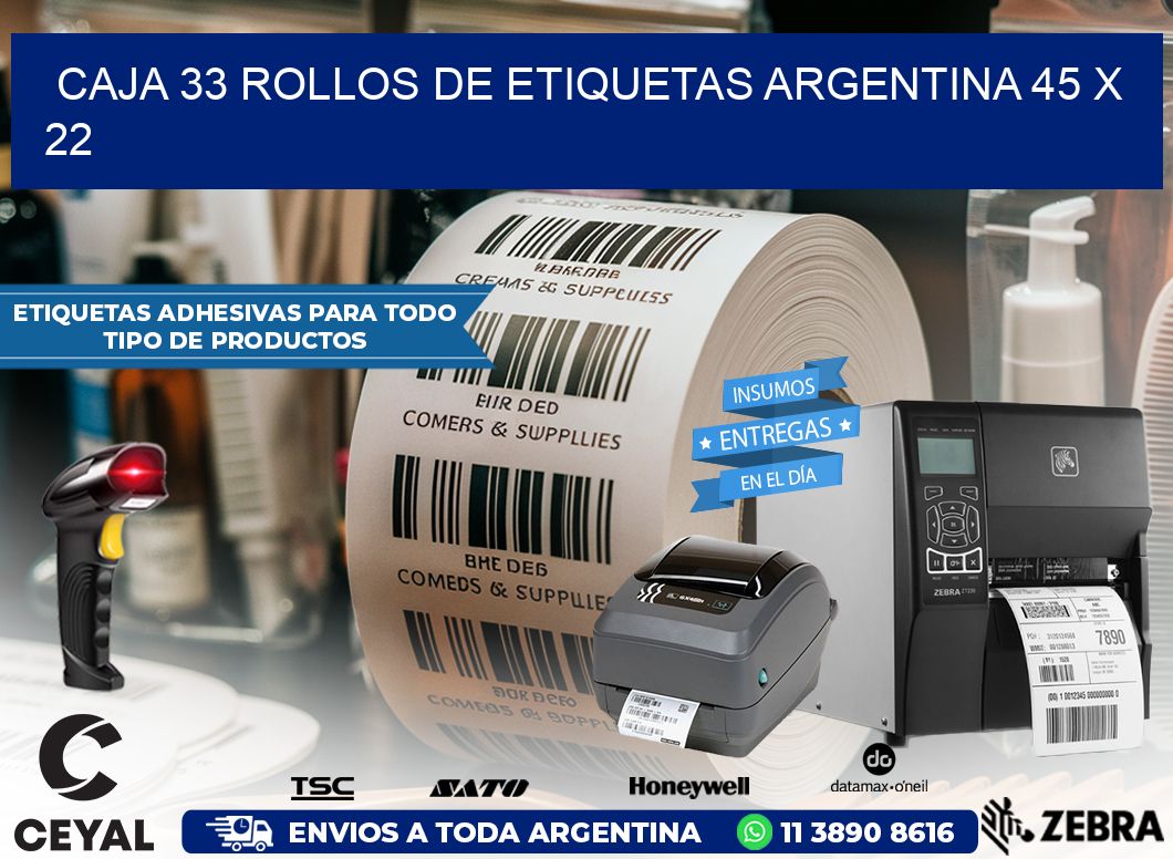 CAJA 33 ROLLOS DE ETIQUETAS ARGENTINA 45 x 22